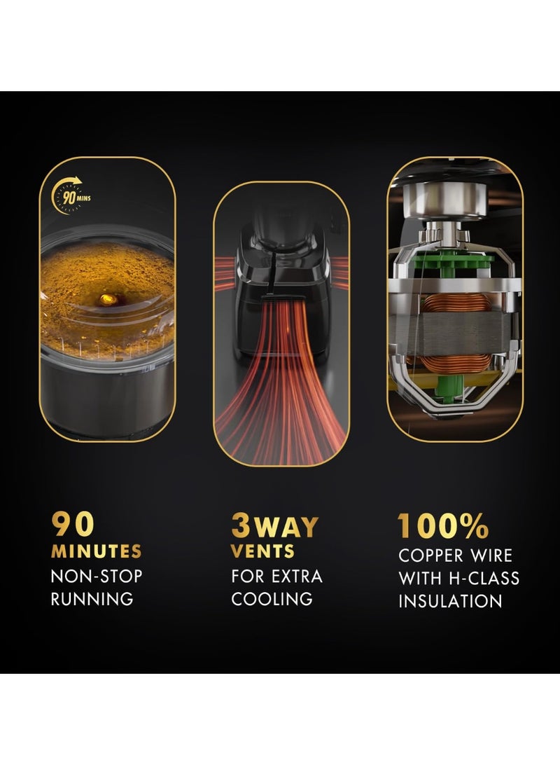 سوجاتا Sujata MG02 Mixer Grinder|1000 Watts Double Ball Bearing Motor|24000 RPM|Non-Stop 90 Mins Running|3 Food Grade Steel Jars including 1500ml Multipurpose, 1000ml Grinder, 500ml Chutney Jar|Red & Black - Image 3